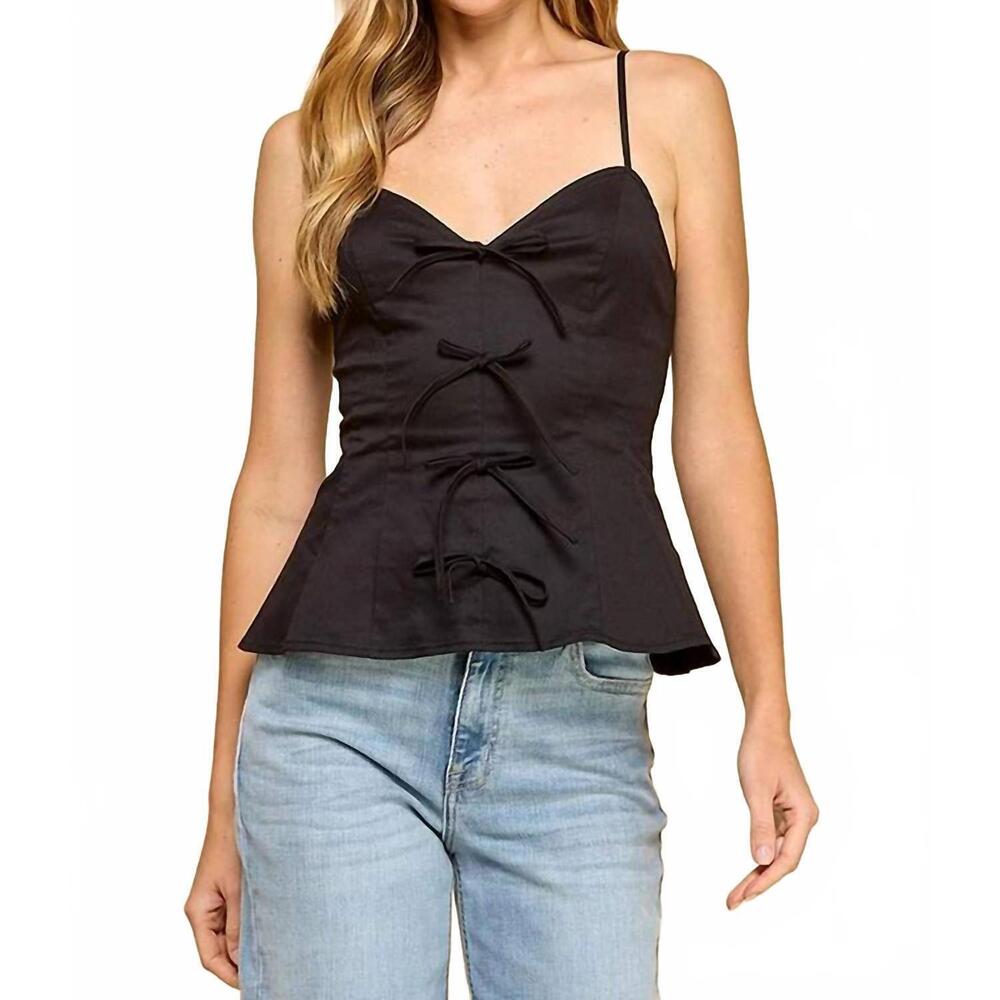 NEW BABY PINK ribbon detail cami top in black